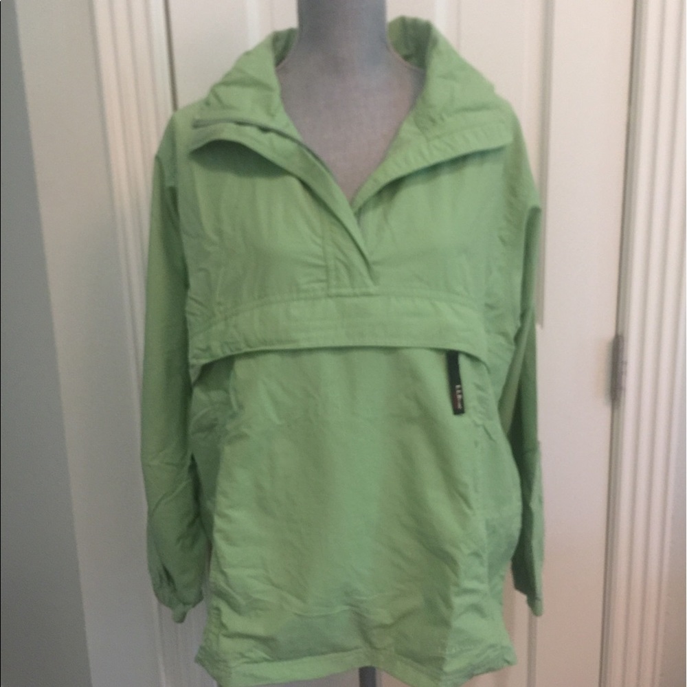LLBean Green Hooded Rain Jacket Wind Breaker