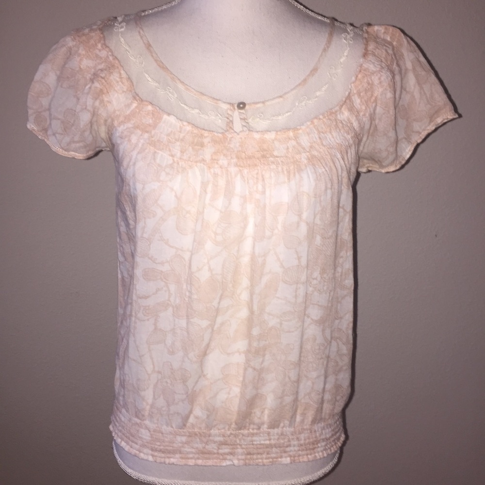 Mudd Peach Floral Print Peasant Blouse