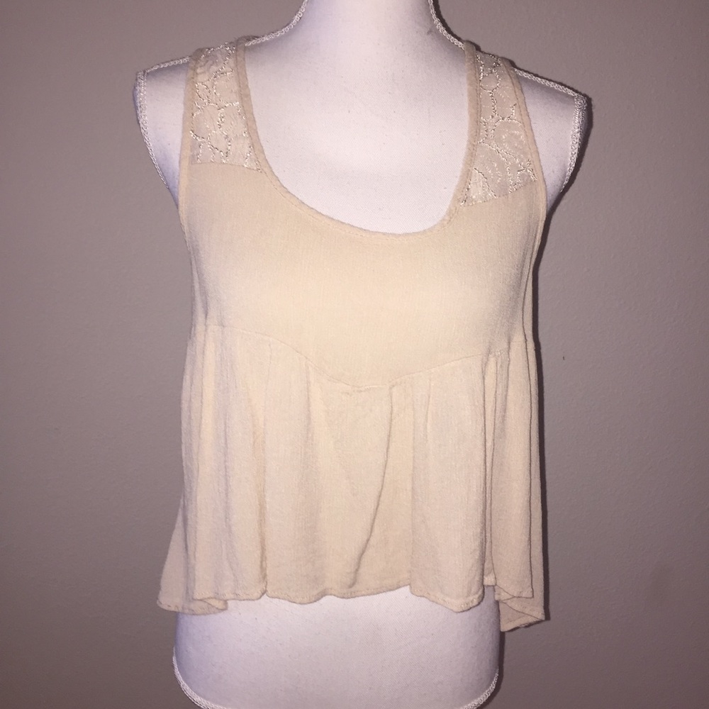 Peach Royal Cream Lace Racerback High-Low Crop Top