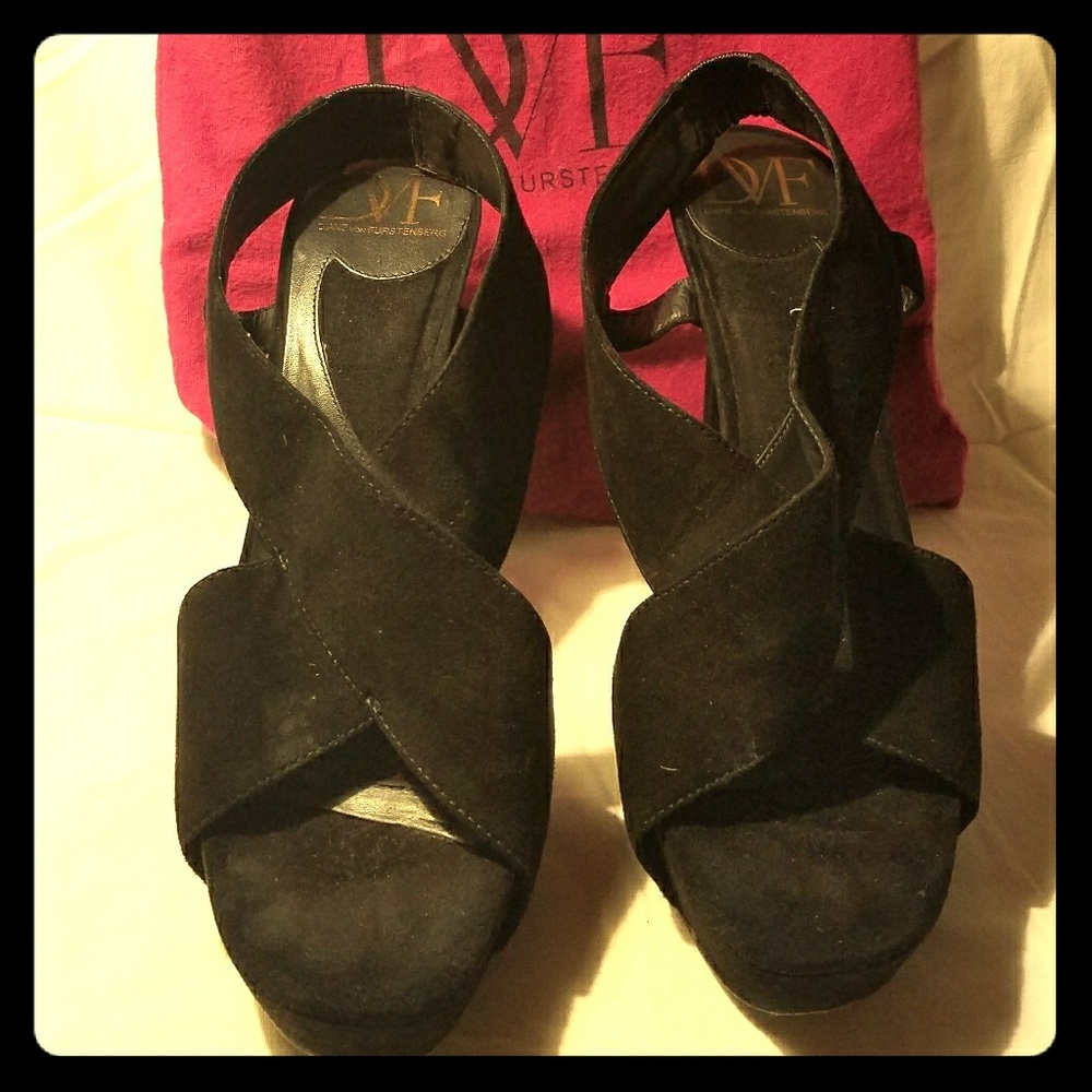 Diane Von Furstenberg black suede strappy heels