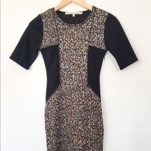 Rachel Roy Fitted Black and Pattern Dress.