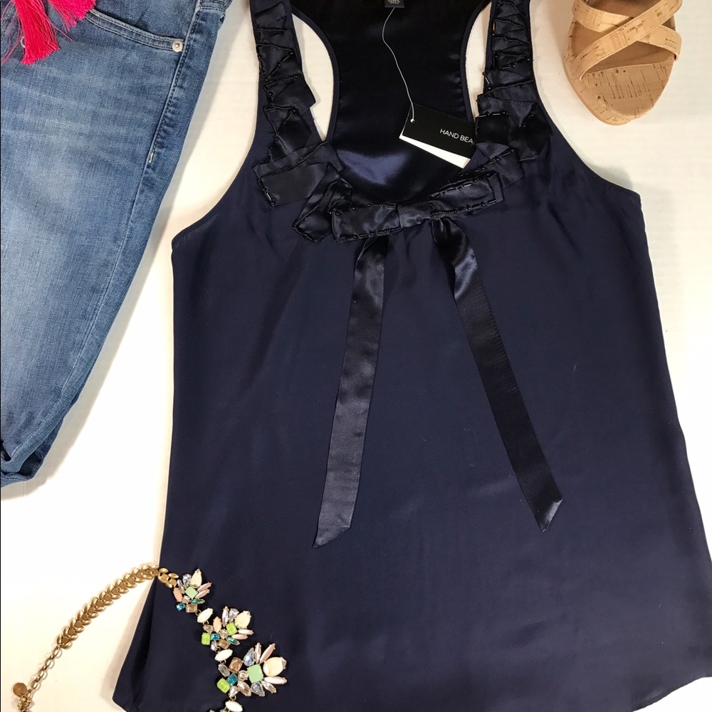 NWT Banana Republic dark navy top with bow