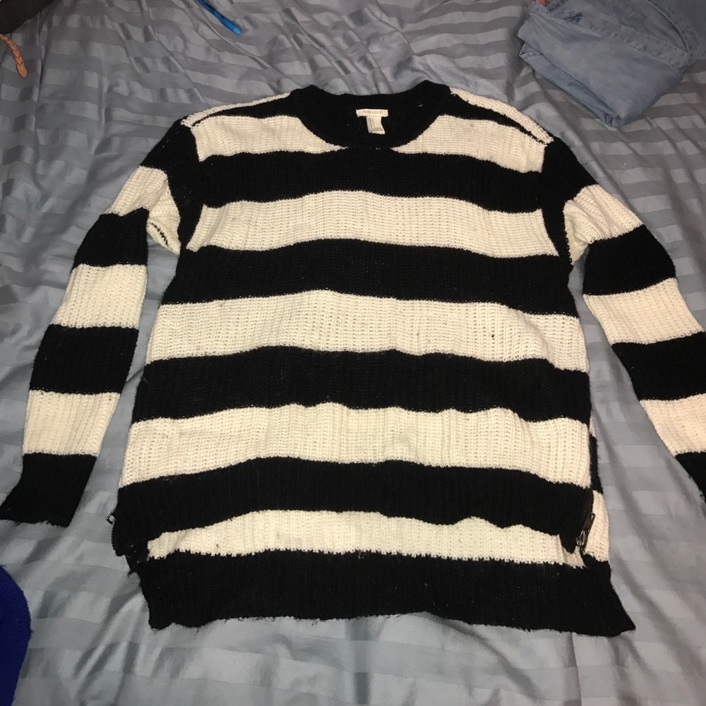 Navy and white striped sweater