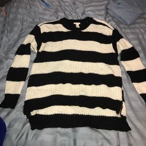 Navy and white striped sweater