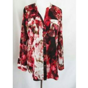 Authentic Calvin Klein Red & Black Button Down Top