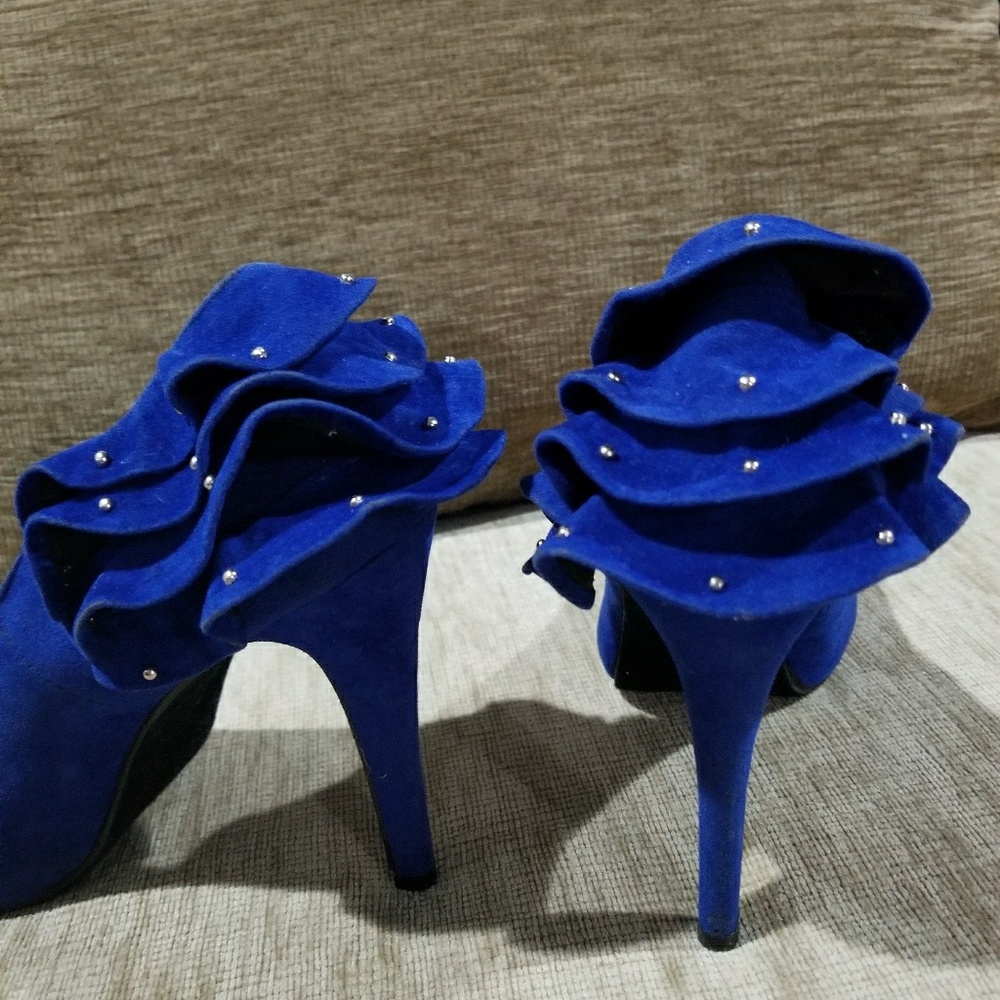 Royal/cobalt Blue heels with ruffles