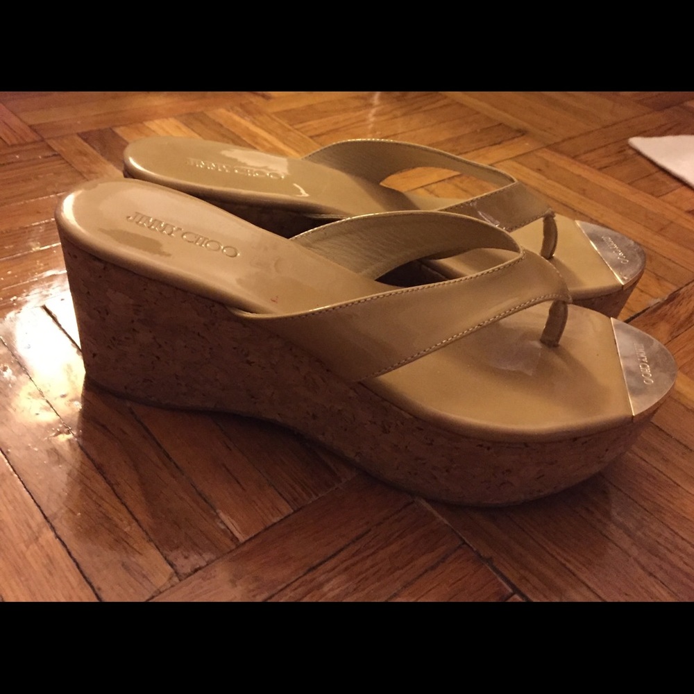 Jimmy Choo Tan Patent Wedges (8.5)