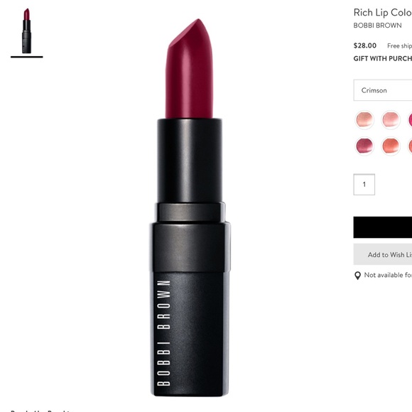 X SOLD X HP! Bobbi Brown Rich Lip Color - Crimson - Picture 5 of 8