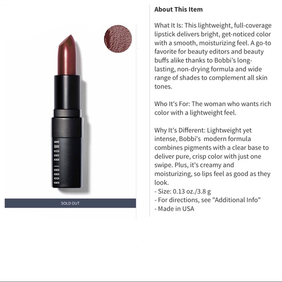 X SOLD X HP! Bobbi Brown Rich Lip Color - Crimson - Picture 8 of 8