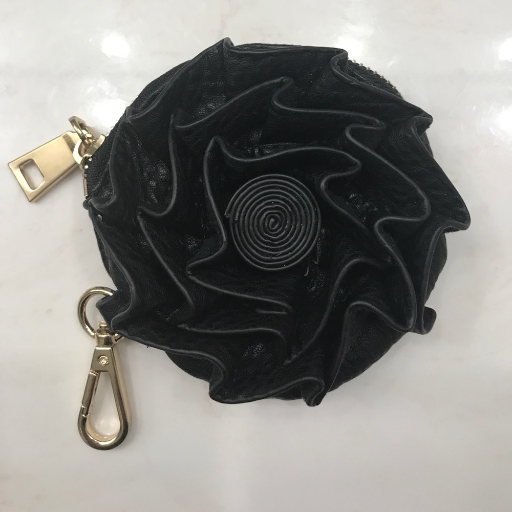 Black Rose Petal Leather Coin Purse