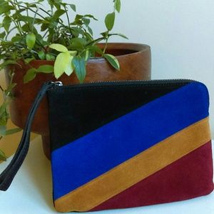 Buttery Suede Colorblock Clutch 70s Inspired