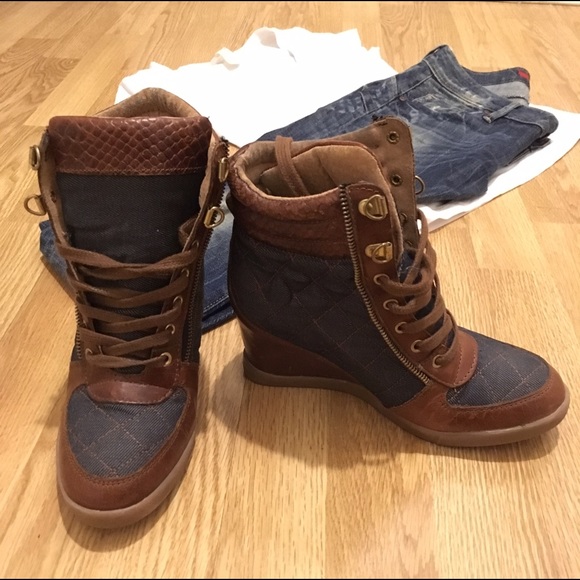 ✨Beautiful✨Wedge sneakers (Leather & denim mix) - Picture 3 of 3