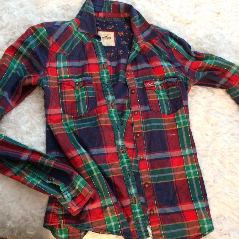 Hollister plaid button down flannel shirt small