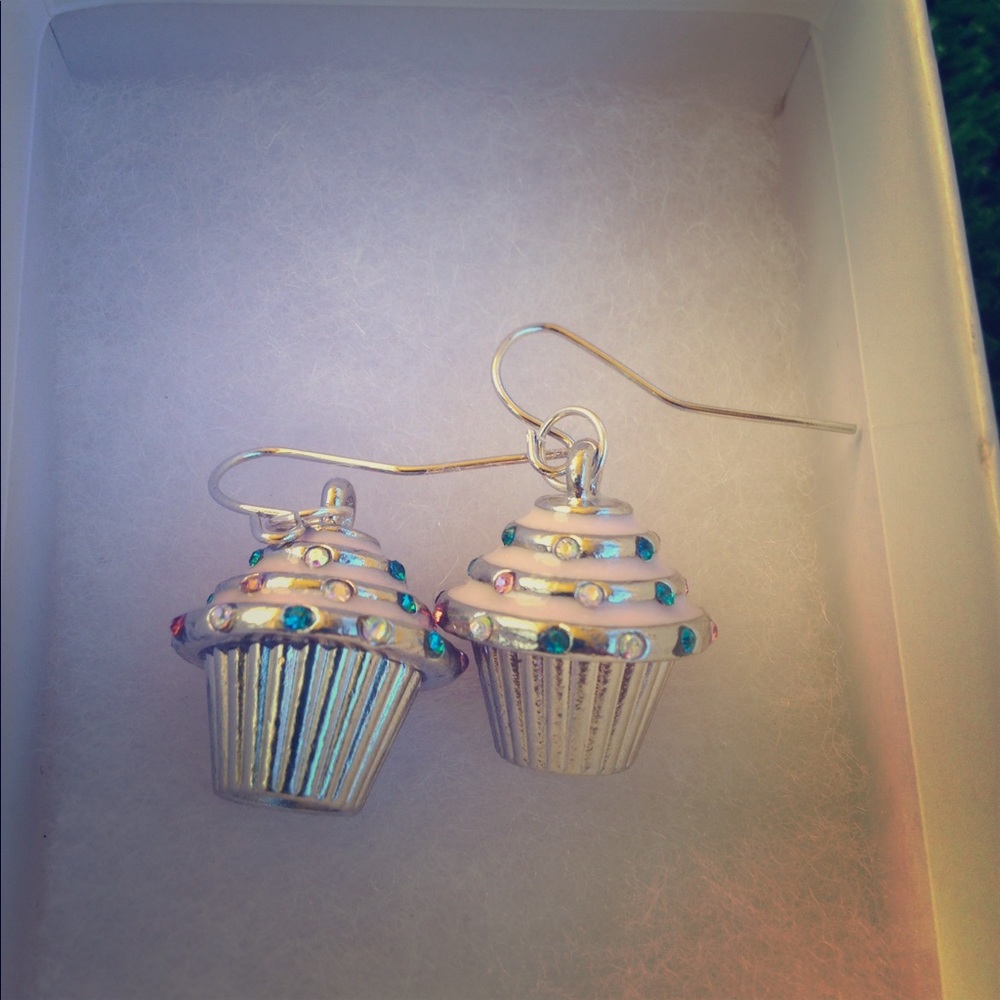 Silver Plated Cupcake Earrings.