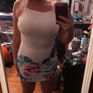 White Watercolor Skin Tight Dress 💥