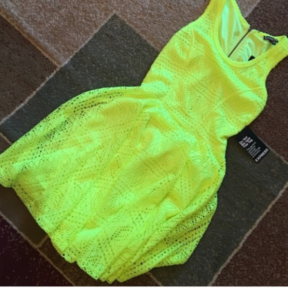 Express neon yellow crochet lace mini dress small