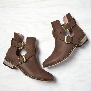 Leather Cut Out Buckle Ankle Booties