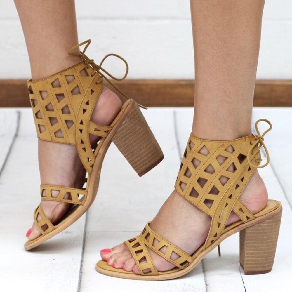 Laser Cut with Bow Ankle Lace Up Sandals