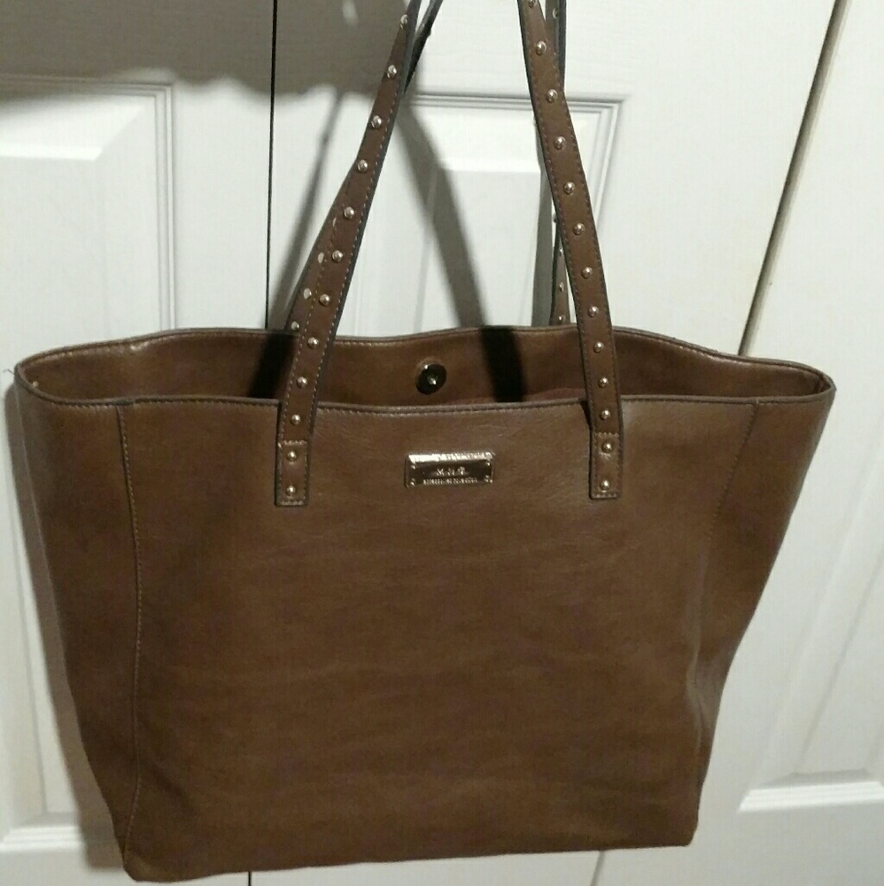 MNG brown tote  with gold studs and magnetic