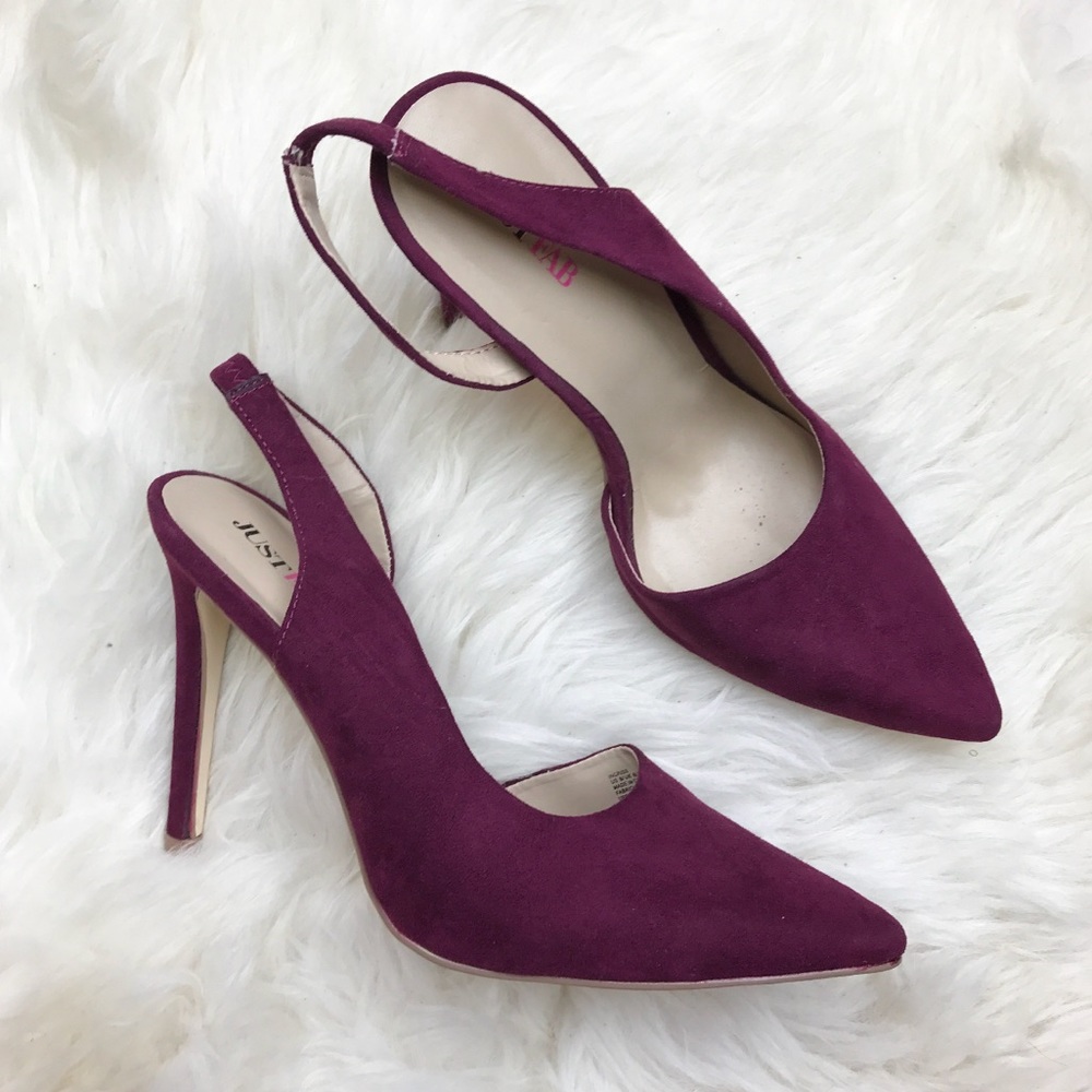 Just Fab Ingriss Purple Suede Slingback Heels