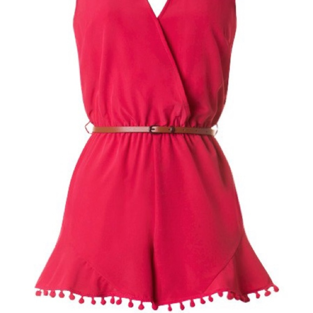 Coral Red Pom Pom Romper