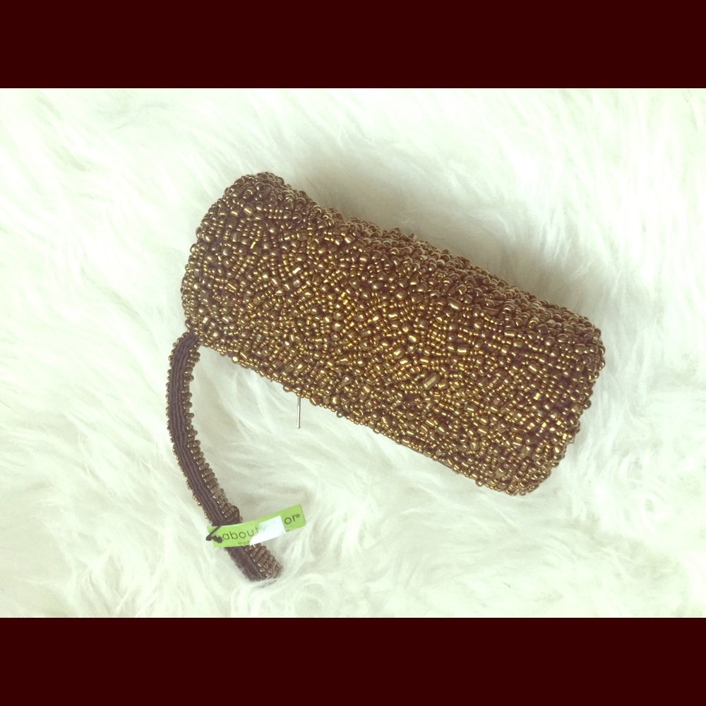 New Bronze Beaded Clutch/wristlet  w wrist strap