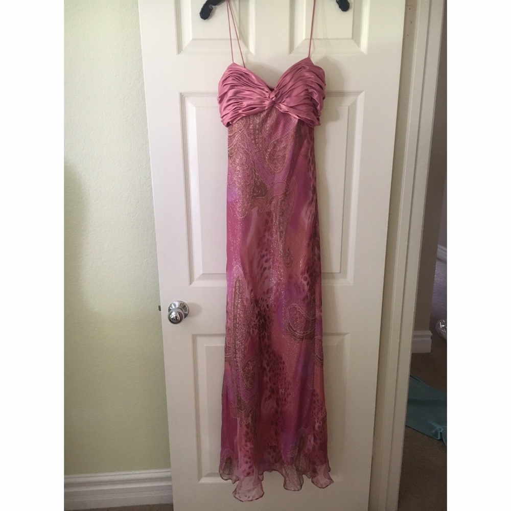 Cache Pink Satin Dress with Leopard Pattern