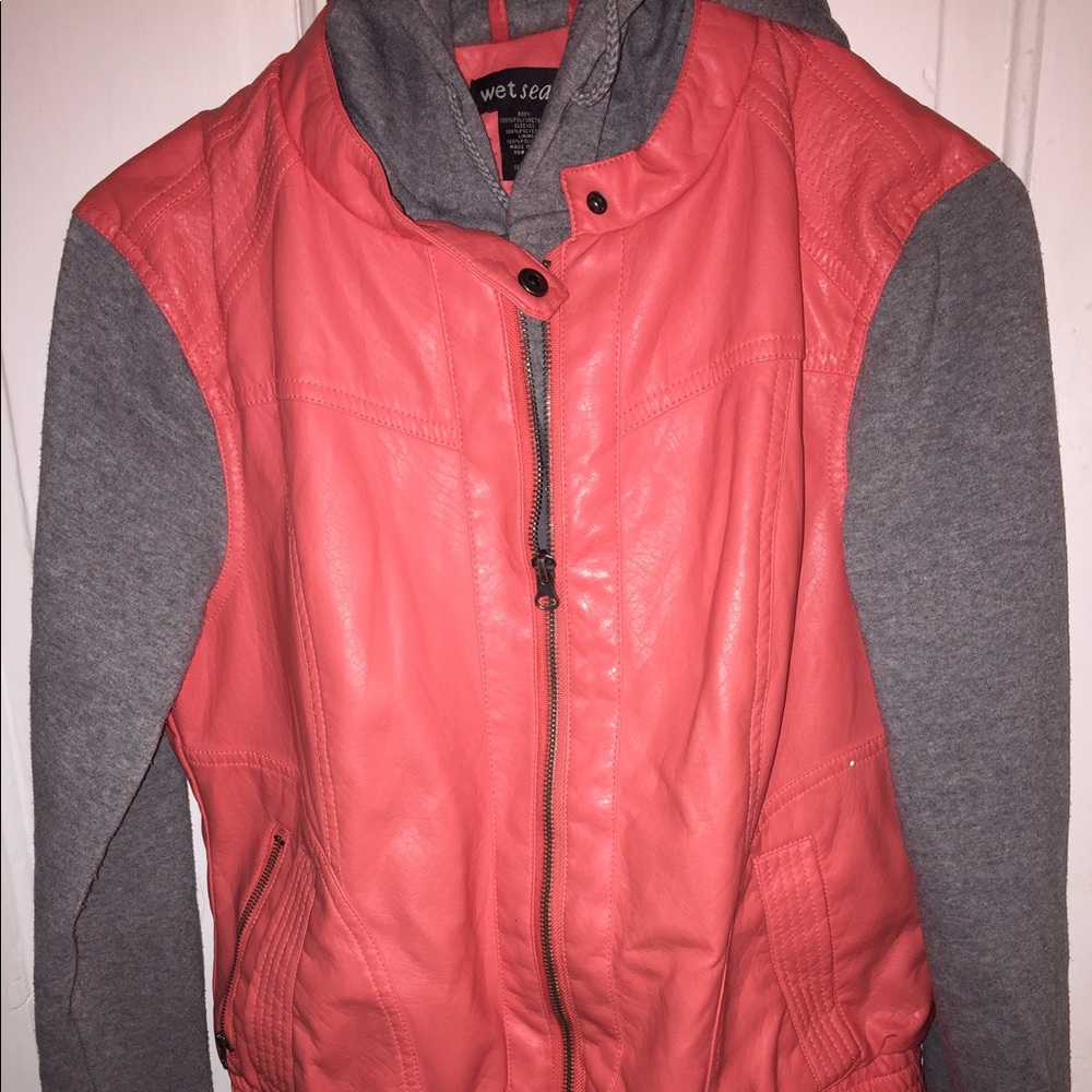 Leather hooded jacket