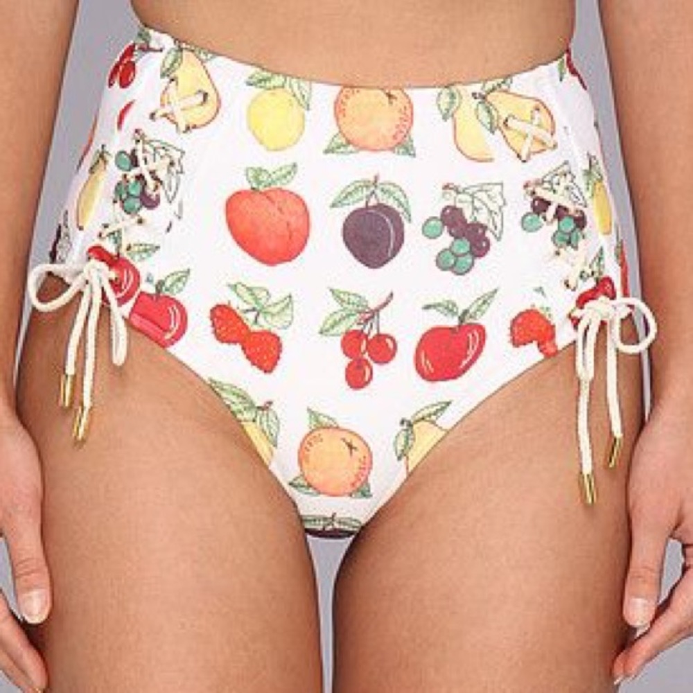 Wildfox fruit high waist swimsuit tie bottoms.