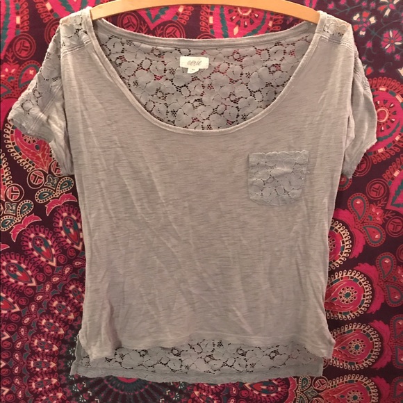 aerie Tops - Aerie gray lace tee aerie Tops - Aerie gray lace tee