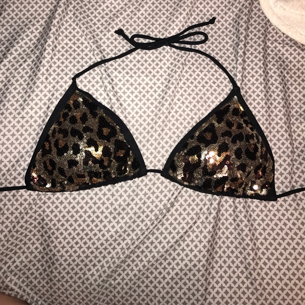 Sequin cheetah bathing suit top. Size L