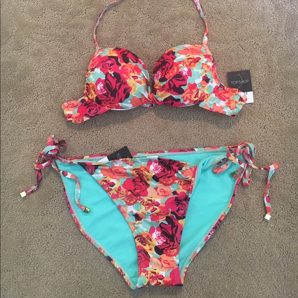 Topshop Floral Push Up Swim Suit