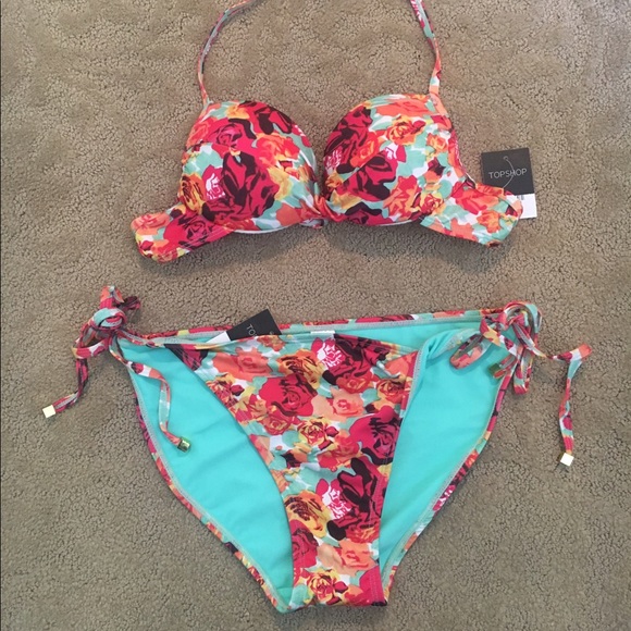 Topshop Floral Push Up Swim Suit - Picture 1 of 5