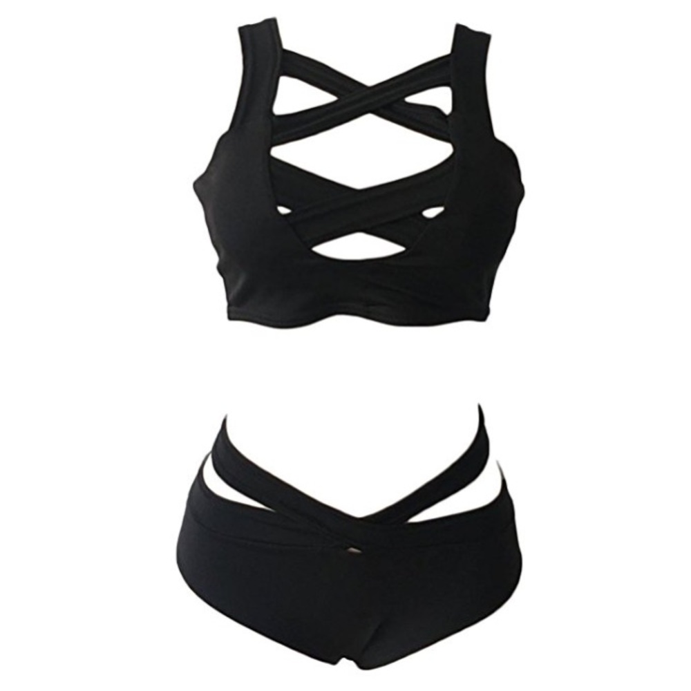 Black Sexy Swim Wear Set Top Bottom Bikini - Picture 4 of 6