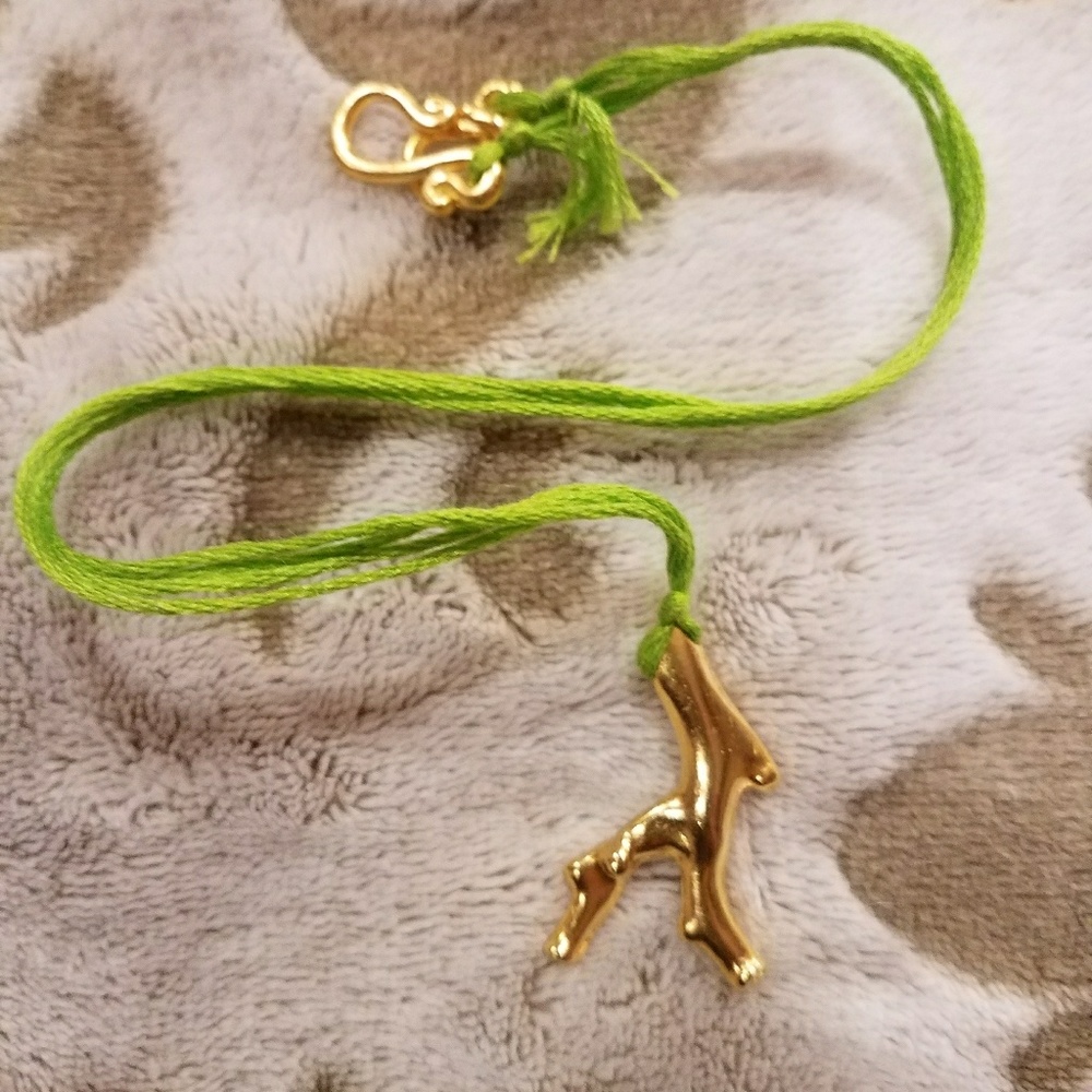 Golden Branch Coral Pendant & Lime-hued Thread - Picture 1 of 4