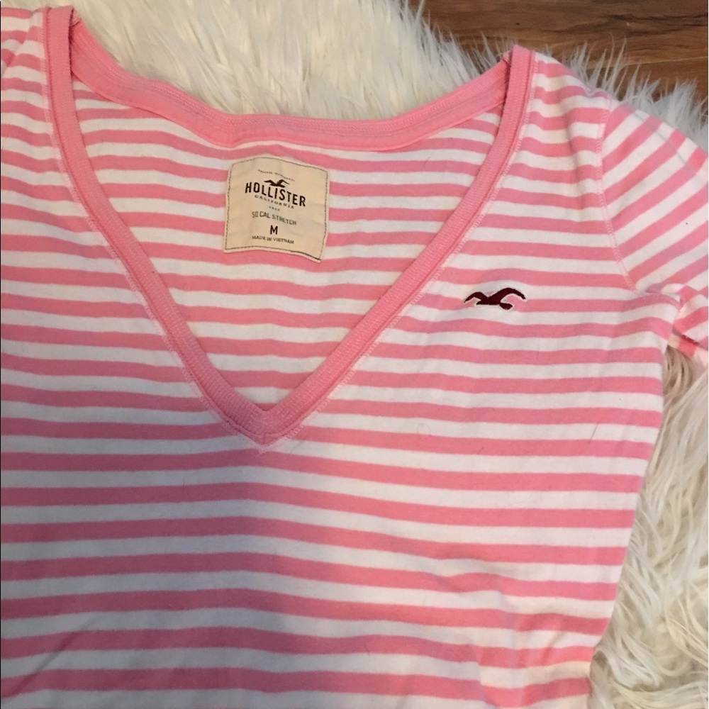Hollister 3/4 sleeve pink striped tee