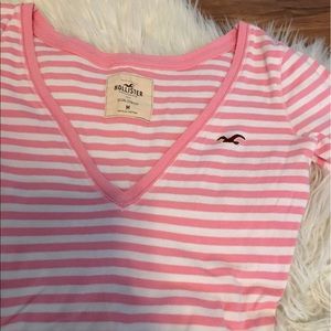 Hollister 3/4 sleeve pink striped tee