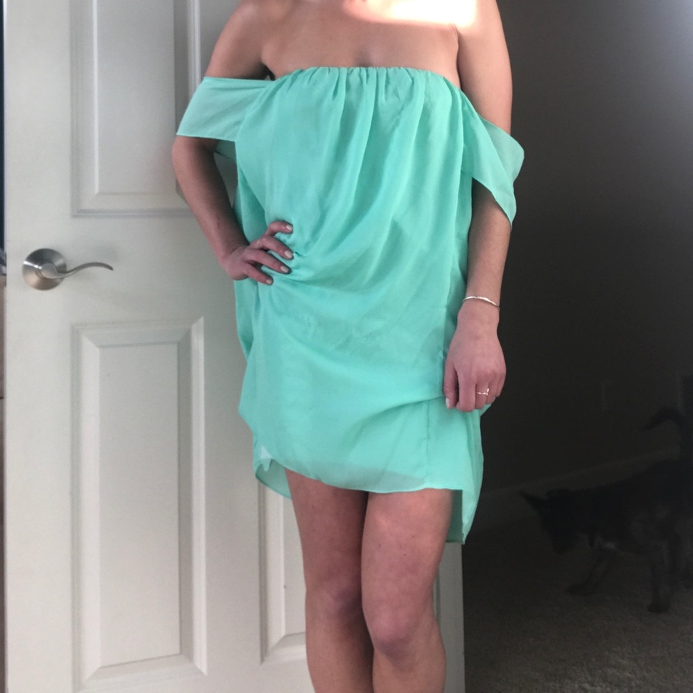 Drop shoulder teal Dress