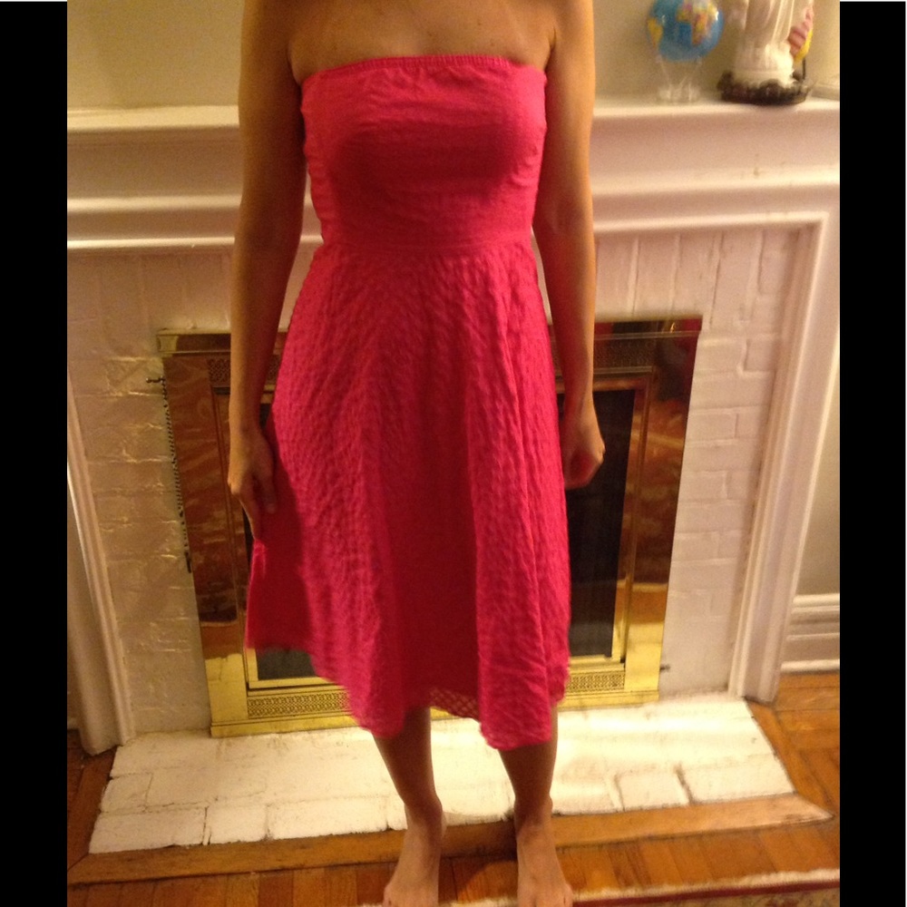J. Crew strapless lined pink flare cotton dress