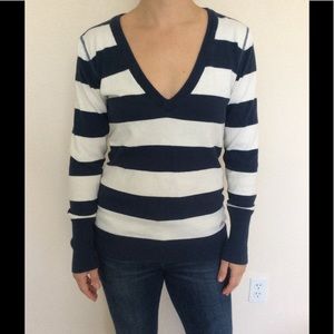 Low cut v-neck striped sweater