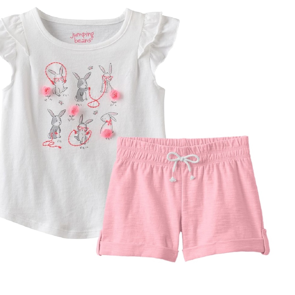 Bunny Embellished Graphic Tee and Short Outfit Set