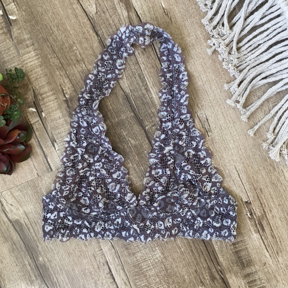 Free People Galloon Lace Halter Leopard Bra XS