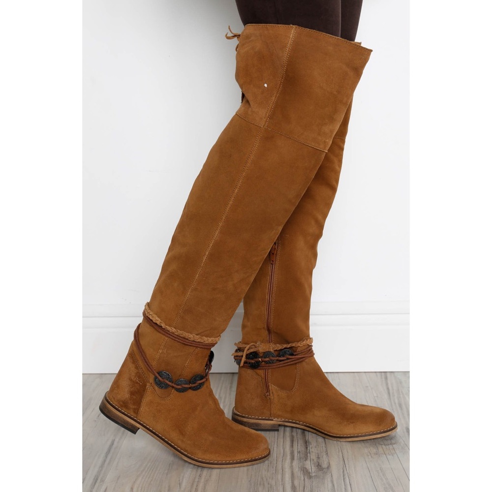 Genuine Suede/Leather Boho Over-the-Knee Boot - Picture 1 of 3