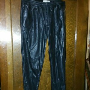 Black vegan leather joggers by Bullhead denim