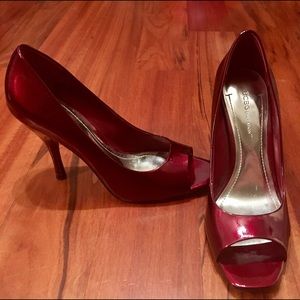 Scarlet Red Peep Toe Heels sz. 8!