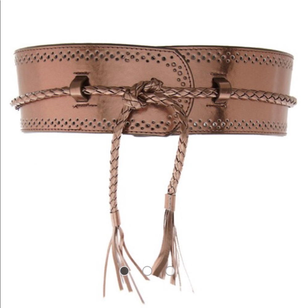 Metallic Bronze Wide Obi Belt with Plaited Detail