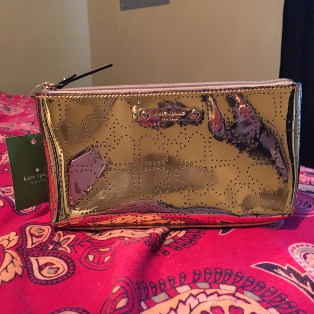 NWT Gold Kate Spade Cosmetic Bag