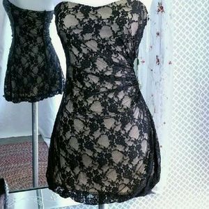 Black strapless lace dress