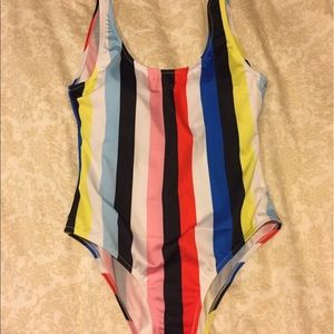 Striped low back one piece swimsuit