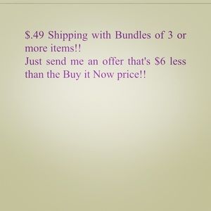 $.49 shipping & 15% bundle discount!! $.49 shipping & 15% bundle discount!! 